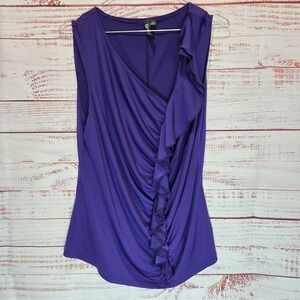 Milano Women's Large Purple Sleeveless Ruched Ruffle V-Neck Top Size Large